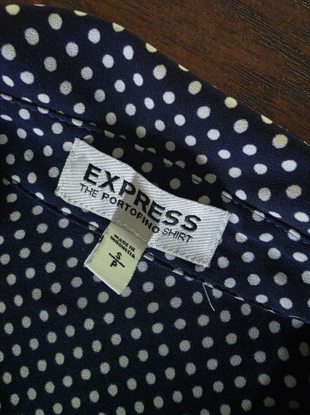 Express Navy Polka Dot Button-Up Blouse - Picture 3 of 6